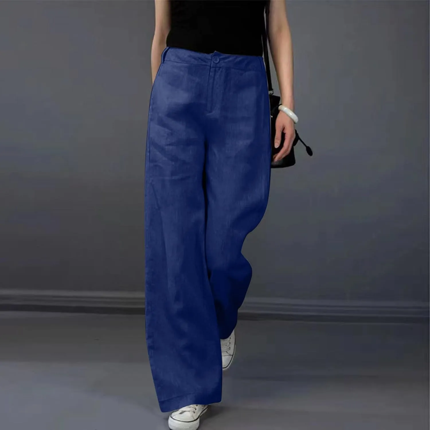 Womens Wide Leg Pants High Waisted Loose Ankle Length Trousers Casual Straight Baggy Summer Pants for Women with