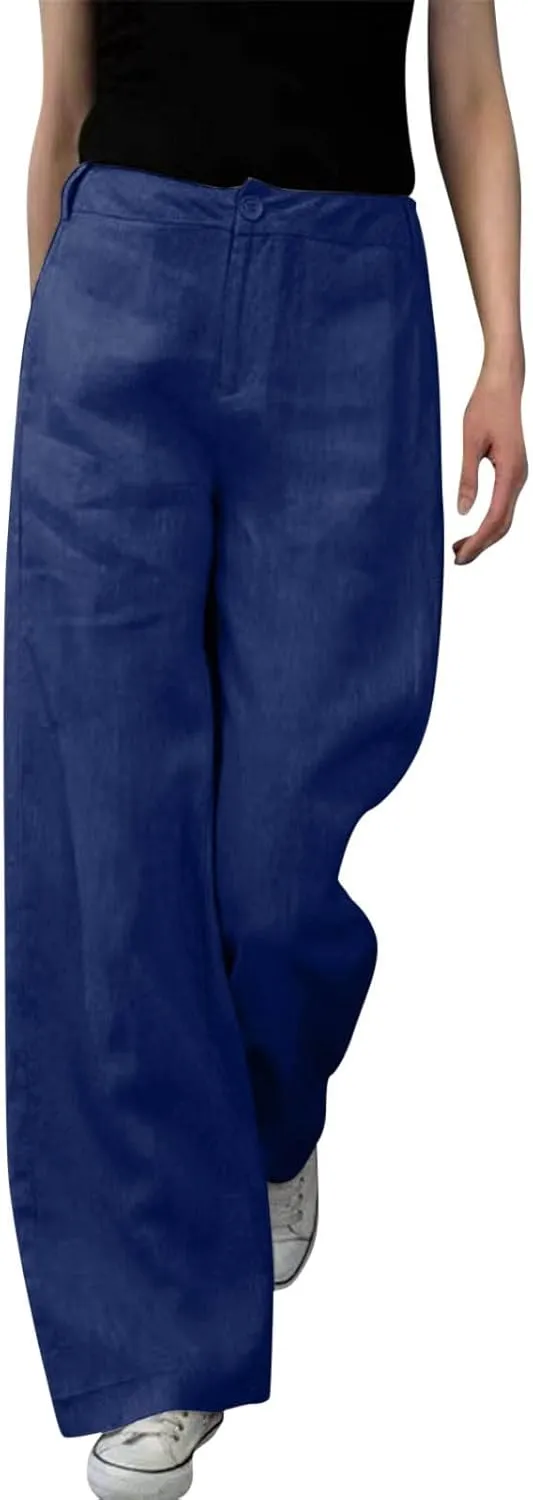 Womens Wide Leg Pants High Waisted Loose Ankle Length Trousers Casual Straight Baggy Summer Pants for Women with